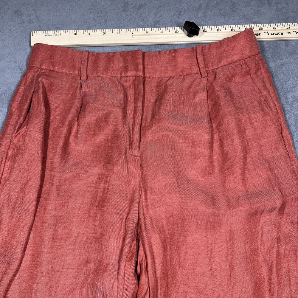 J.Crew Womens Rust Orange Linen Cupro Blend Pleated Wide Leg Pants Size 8 - Picture 6 of 11
